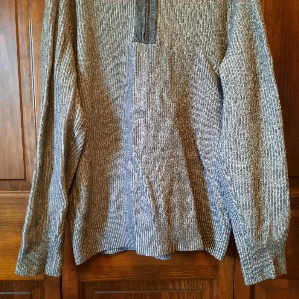 Banana Republic Merino Wool Blend Gray Ribbed Knit Mockneck Zip-Up Sweater